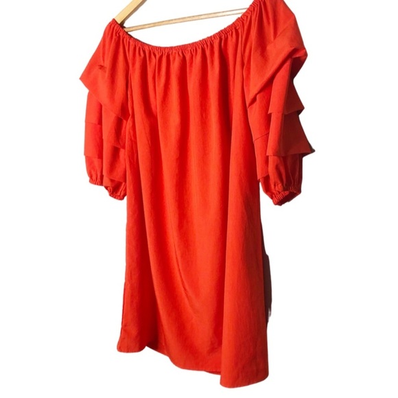 Elodie Red Bell Ruffle Puff Sleeve Elastic Neckline Mini Red Summer Formal Dress - Picture 13 of 16